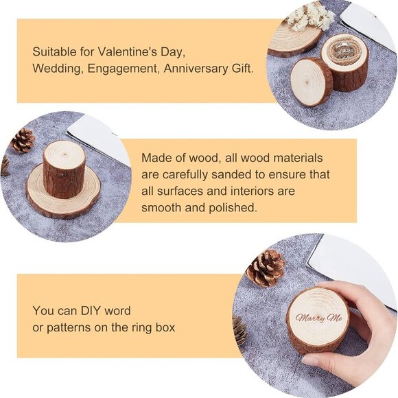 Ring Box, Wooden Ring Dish Storage Box Wedding Ceremony Wood Ring Bearer Box Rus - Picture 6 of 6